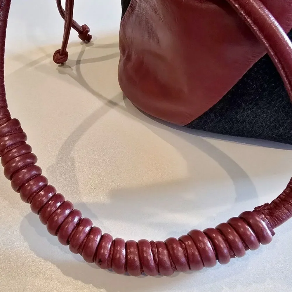 Maria Filó Brazil Red Black Leather Suede Drawstring Bucket Boho Bag Y2K
